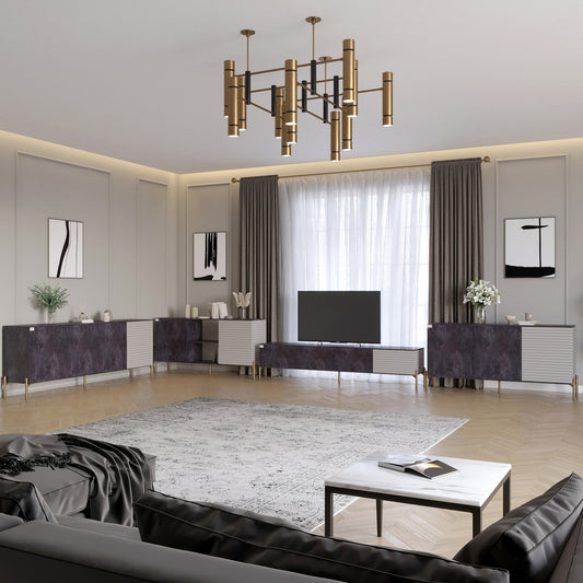 Комплект модульный для гостиной LION Грей 4 элемента с золотыми металлическими ножками Бетон темный/Кашемир (LION-042860)