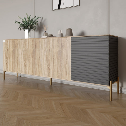 Комод на золотых металлических ножках LION Грей 204x38x76,5 см Дуб сонома/Асфальт (LION-042669)