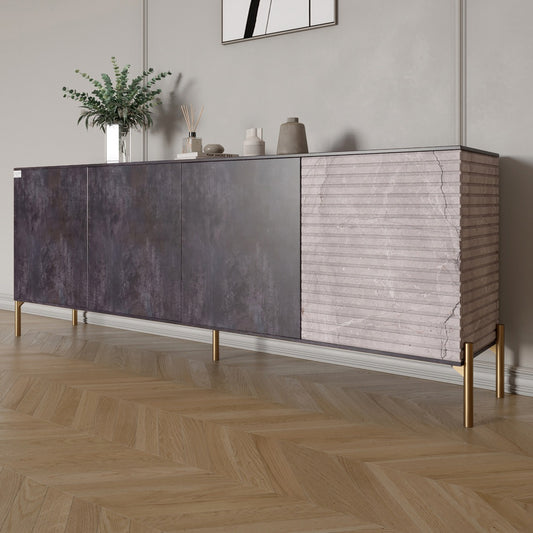 Комод на золотых металлических ножках LION Грей 204x38x76,5 см Бетон темный/Камень (LION-042710)