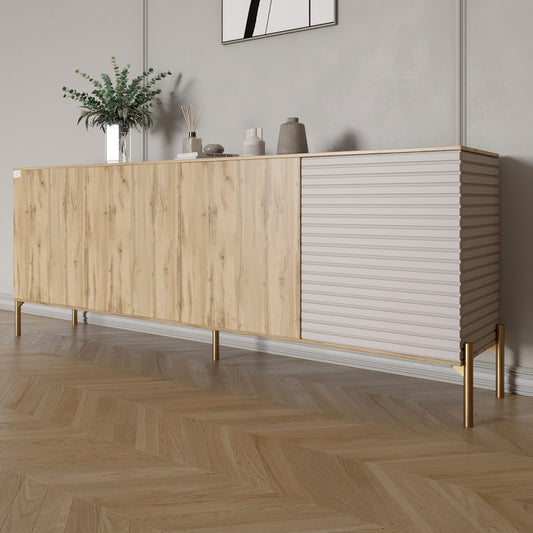 Комод на золотых металлических ножках LION Грей 204x38x76,5 см Дуб Аппалачи/Кашемир (LION-042649)