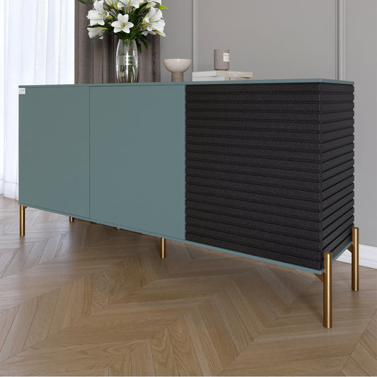 Комод закрыт в гостиную на золотых металлических ножках LION Грей 154x38x76,5 см Гранит серый/Асфальт (LION-041822)