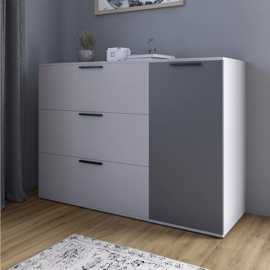 Комод LION Краш с тремя выдвижными ящиками и закрытыми полками Кашемир/Антрацит (LION-044144)