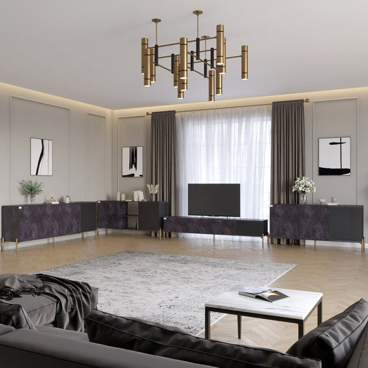 Комплект модульный для гостиной LION Грей 4 элемента с золотыми металлическими ножками Бетон темный/Асфальт (LION-042920)