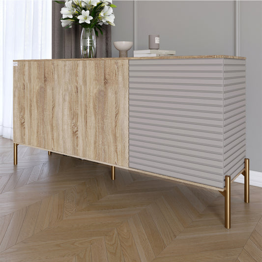 Комод закрытый в гостиную на золотых металлических ножках LION Грей 154x38x76,5 см Дуб сонома/Кашемир (LION-041872)