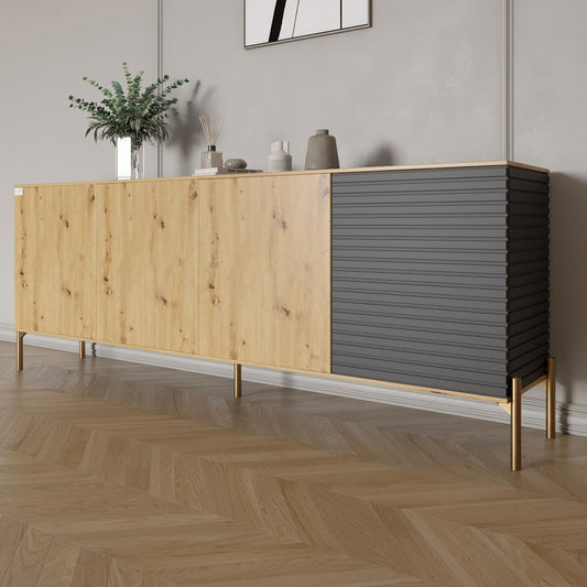 Комод на золотых металлических ножках LION Грей 204x38x76,5 см Дуб Артизан/Асфальт (LION-042671)