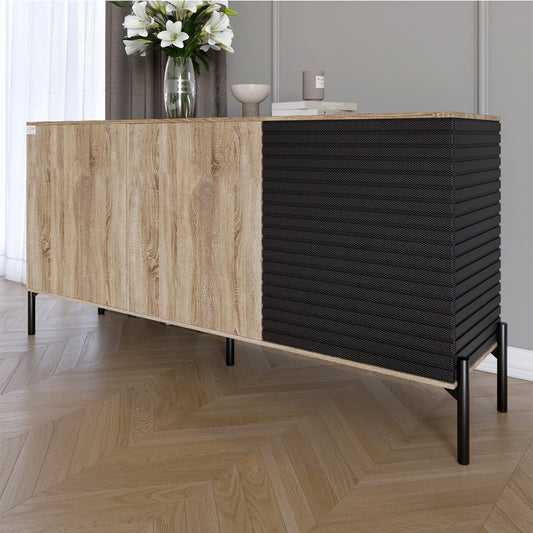 Комод закрыт в гостиную на черных металлических ножках LION Грей Дуб сонома трюфель/Асфальт 1540x380x765 (LION-041565)