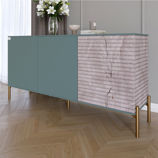 Комод закрытый в гостиную на золотых металлических ножках LION Грей 154x38x76,5 см Гранит серый/Камень (LION-041852)