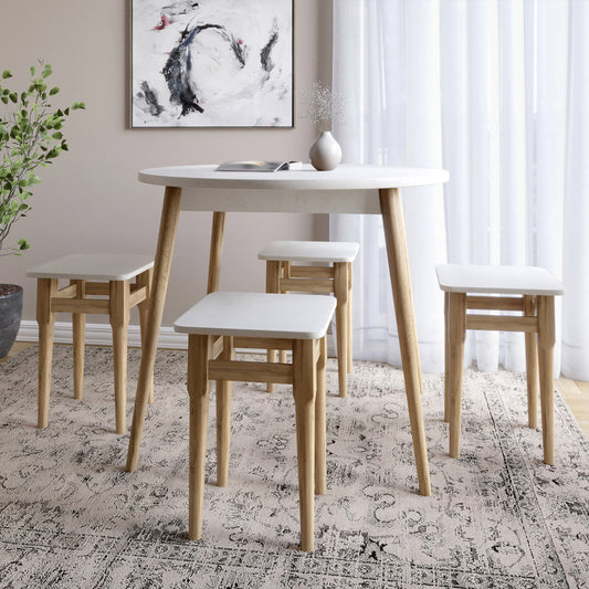 Стол круглый и 4 табурета обеденный комплект для кухни Маями-1 кромка ПВХ 0,45 мм Бетон Style (LION-041230)