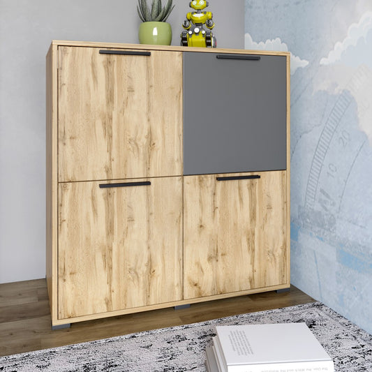 Тумба четырехдверная LION Краш 82x43x86 см Дуб аппалачи/Антрацит (LION-041759)