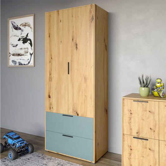 Шкаф распашный двухдверный LION Краш с 2 ящиками Дуб артизан/Гранит серый (LION-044018)