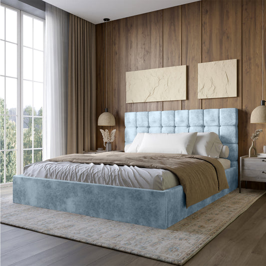 Двуспальная деревянная кровать с мягким изголовьем LION Пикси Silk 501 (Небесно-голубой) 180х200 см (LION-044267)