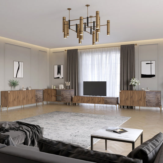 Комплект модульный для гостиной LION Грей 4 элемента с золотыми металлическими ножками Дуб Ливорно/Дерево (LION-042880)