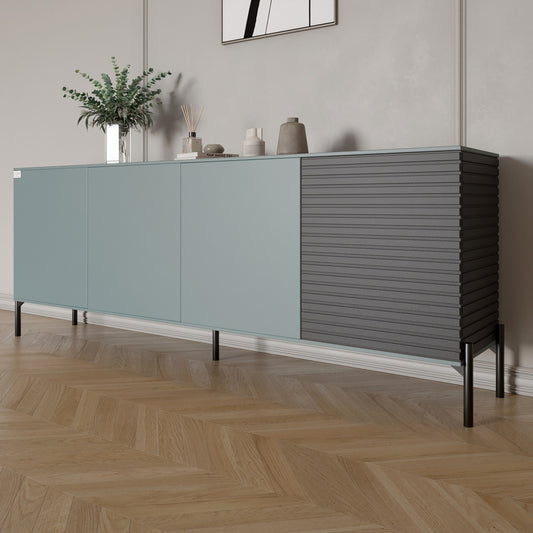 Комод в гостиную на черных металлических ножках LION Грей 204x38x76,5 см Гранит серый/Асфальт (LION-042464)