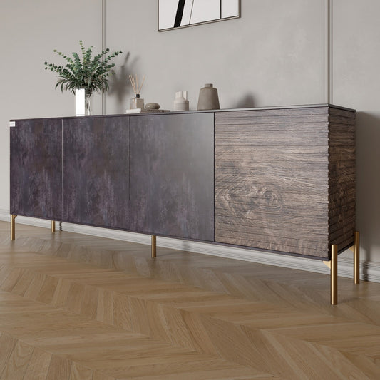 Комод на золотых металлических ножках LION Грей 204x38x76,5 см Бетон темный/Дерево (LION-042664)