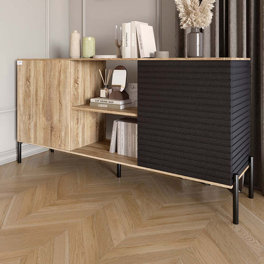 Комод открытый на черных металлических ножках LION Грей Дуб Сонома трюфель/Асфальт (LION-042719)