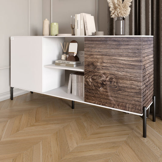 Комод открытый на черных металлических ножках LION Грей Нимфея Альба/Дерево (LION-042769)