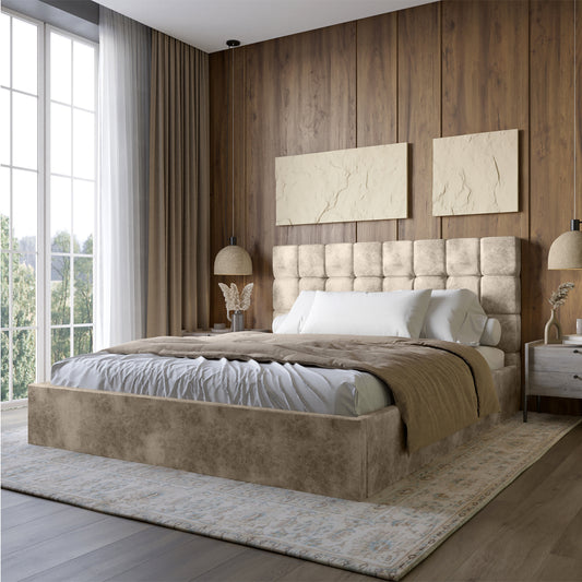 Двуспальная деревянная кровать с мягким изголовьем LION Пикси Silk 103 (Кремовый) 180х200 см (LION-044257)