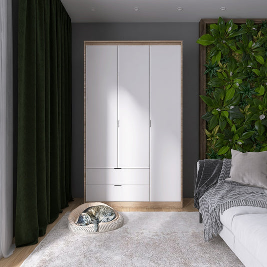 Шкаф распашной для одежды с выдвижными ящиками (штанга - полки) Эверест Сити-1200 120,2х50х204,6 см Дуб сонома/Белый (DTM-071126)