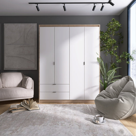 Шкаф распашной для одежды с выдвижными ящиками (штанга-штанга) Эверест Сити-1600 160,2х50х204,6 см Дуб сонома/Белый (DTM-071096)