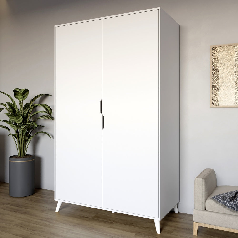 Шкаф двухдверный с белыми ножками М-ЗОН Борн 1200 Нимфея Альба (белый) (MZN-031055)