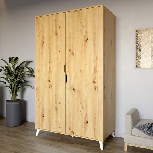 Шкаф двухдверный с белыми ножками М-ЗОН Борн 1200 Дуб Артизан (MZN-031052)