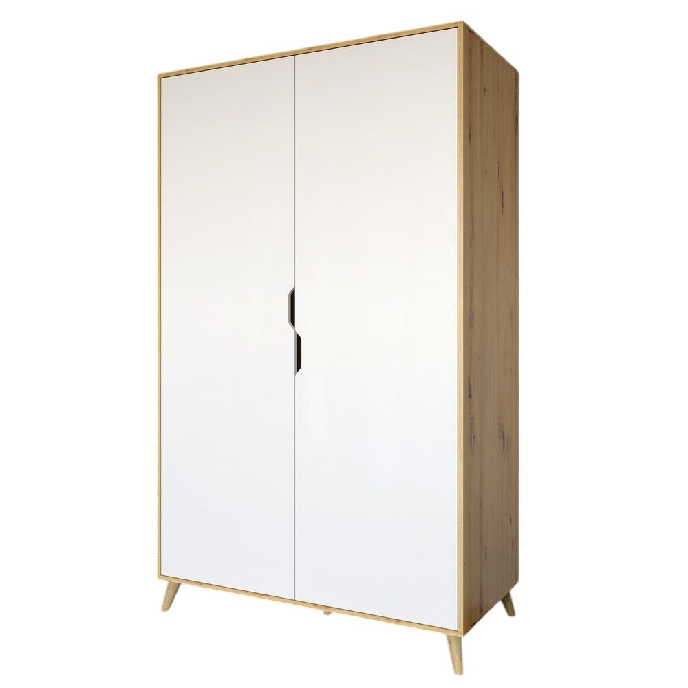 Шкаф двухдверный с ножками цвета светлый орех М-ЗОН Борн 1200 Дуб Артизан/Нимфея Альба (белый) (MZN-031058)