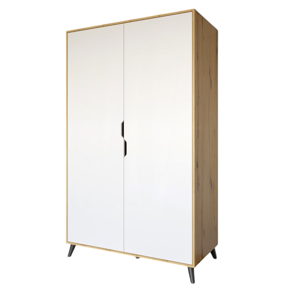 Шкаф двухдверный с черными ножками М-ЗОН Борн 1200 Дуб Артизан/Нимфея Альба (белый) (MZN-031062)