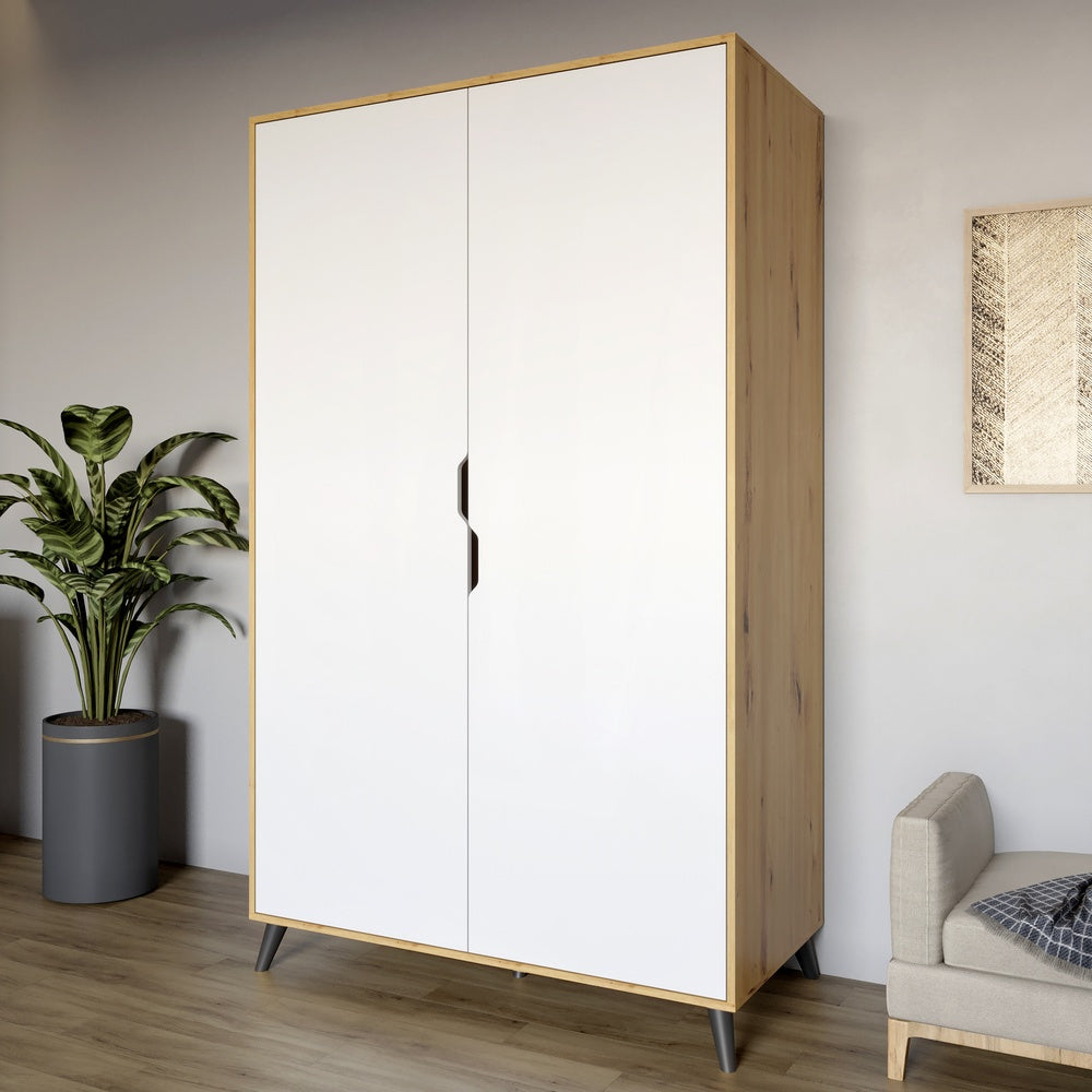 Шкаф двухдверный с черными ножками М-ЗОН Борн 1200 Дуб Артизан/Нимфея Альба (белый) (MZN-031062)