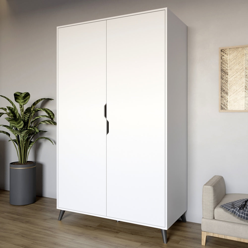 Шкаф двухдверный с черными ножками М-ЗОН Борн 1200 Нимфея Альба (белый) (MZN-031063)