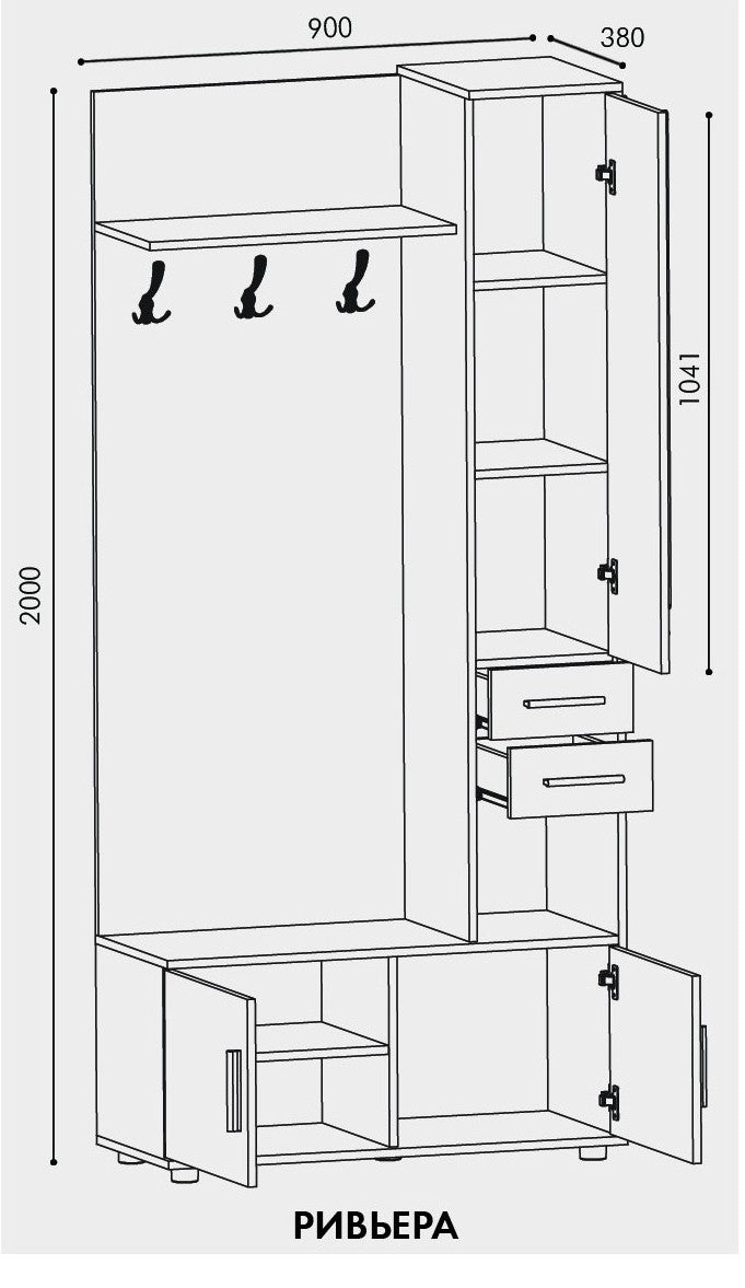 Прихожая Эверест Ривьера с распашным шкафом ШП-1 дуб сонома + трюфель (DTM-2188)