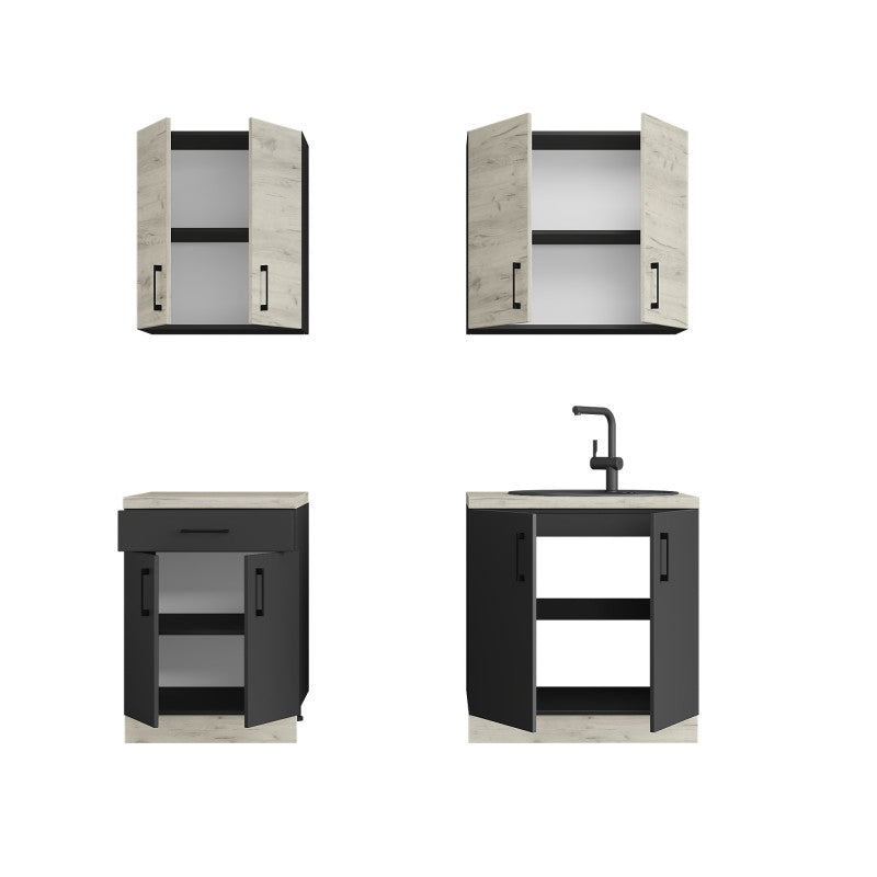 Кухня модульна Эверест Оптима набор №2 Дуб крафт белый+Антрацит 2 м (без столешницы) (DTM-5694)