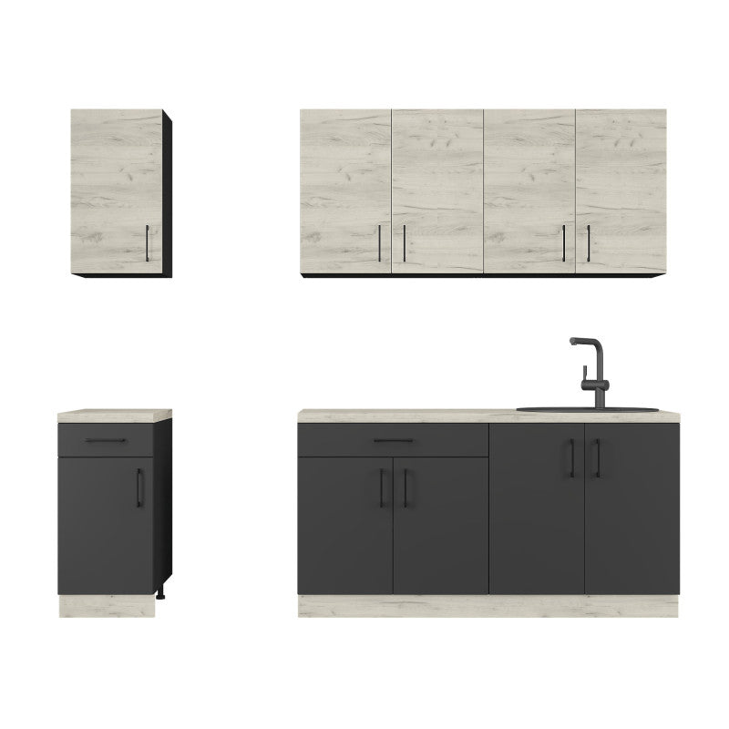 Кухня модульна Эверест Оптима набор №3 Дуб крафт белый+Антрацит 2,6 м (без столешницы) (DTM-5699)