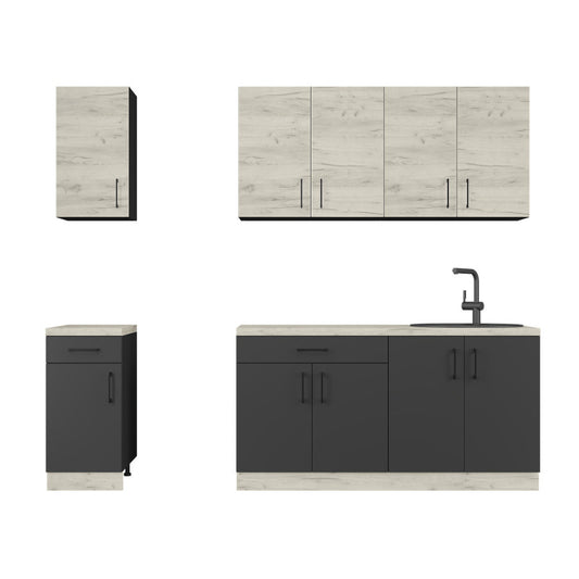 Кухня модульна Эверест Оптима набор №3 Дуб крафт белый+Антрацит 2,6 м (без столешницы) (DTM-5699)