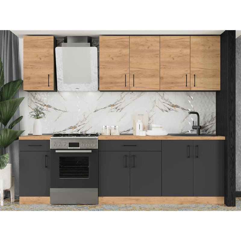 Кухня модульна Эверест Оптима набор №3 Дуб крафт золотой+Антрацит 2,6 м (без столешницы) (DTM-5700)