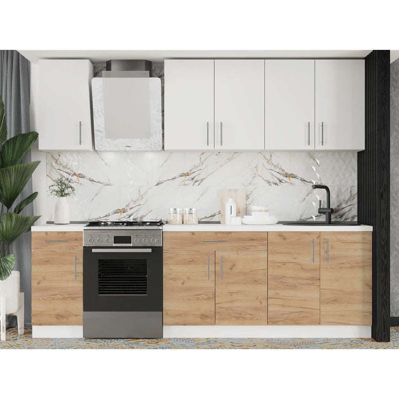 Кухня модульна Эверест Оптима набор №3 Нимфея альба+Дуб крафт золотой 2,6 м (без столешницы) (DTM-5701)