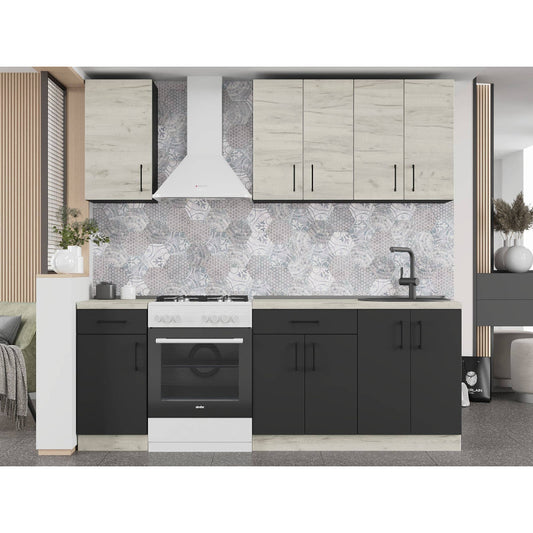 Кухня модульна Эверест Оптима набор №4 Дуб крафт белый+Антрацит 2,2 м (без столешницы) (DTM-5704)