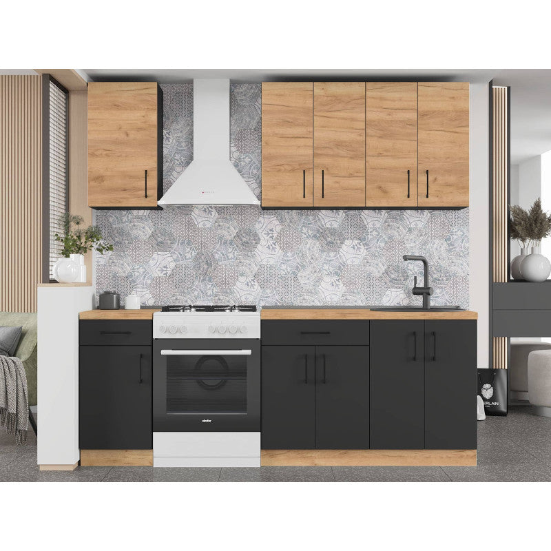 Кухня модульна Эверест Оптима набор №4 Дуб крафт золотой+Антрацит 2,2 м (без столешницы) (DTM-5705)