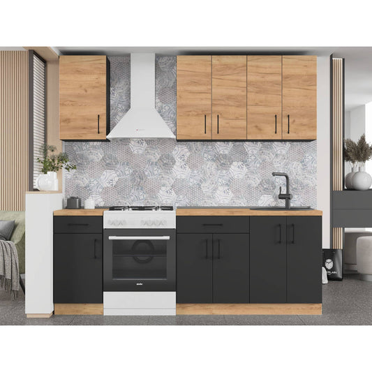 Кухня модульна Эверест Оптима набор №4 Дуб крафт золотой+Антрацит 2,2 м (без столешницы) (DTM-5705)