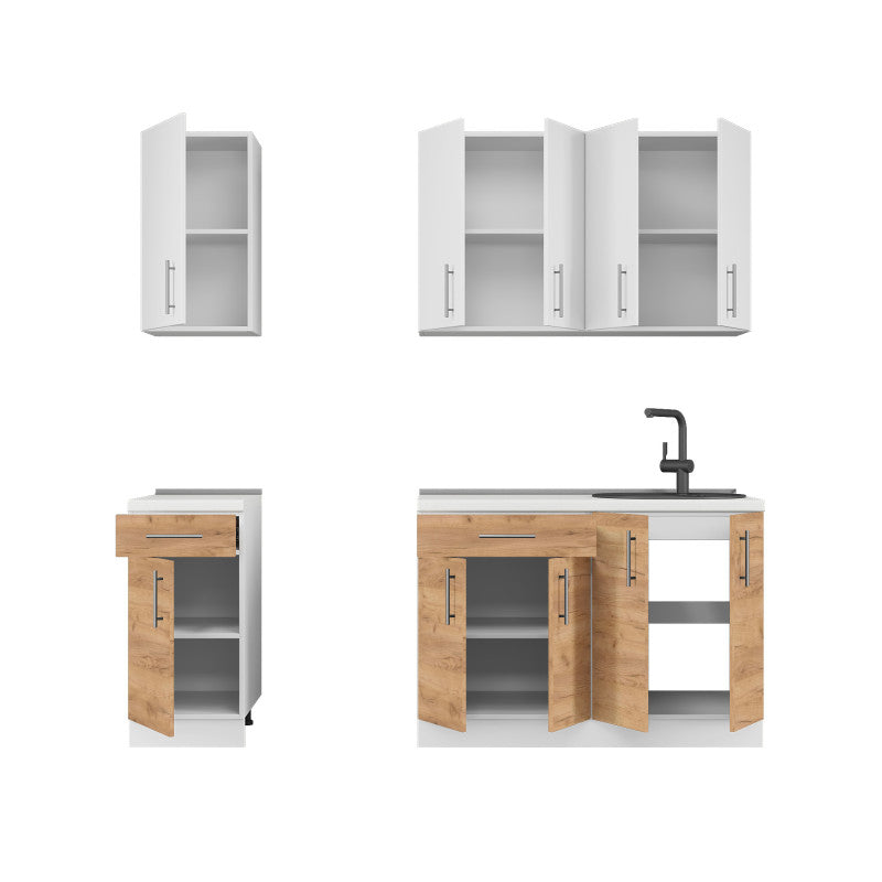 Кухня модульна Эверест Оптима набор №4 Нимфея альба+Дуб крафт золотой 2,2 м (без столешницы) (DTM-5706)