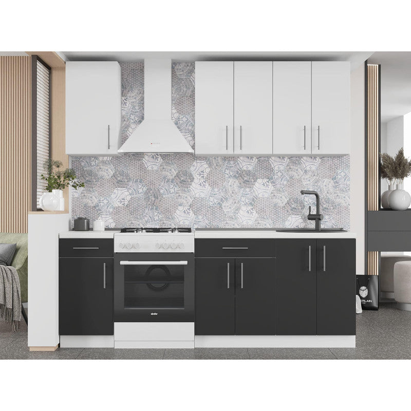 Кухня модульна Эверест Оптима набор №4 Нимфея альба+Антрацит 2,2 м (без столешницы) (DTM-5707)