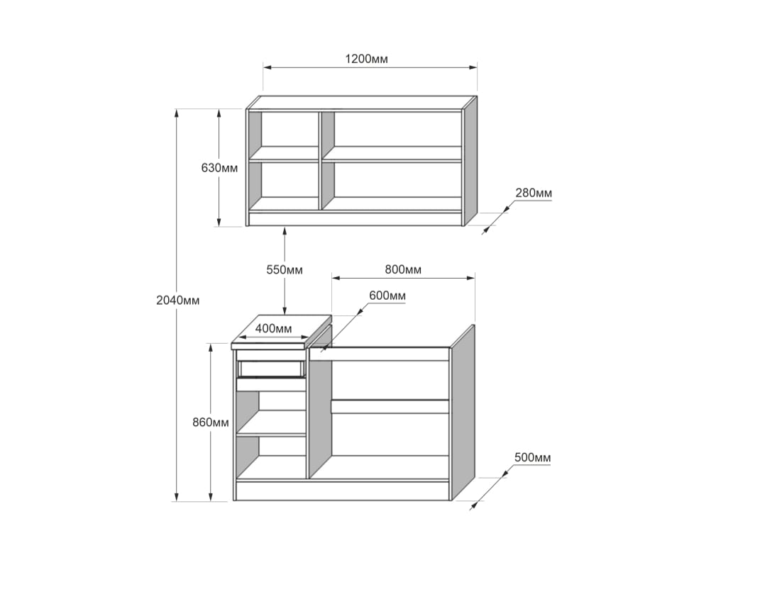 Кухня модульна Эверест Оптима набор №5 Графит 1,2 м (без столешницы) (DTM-5710)