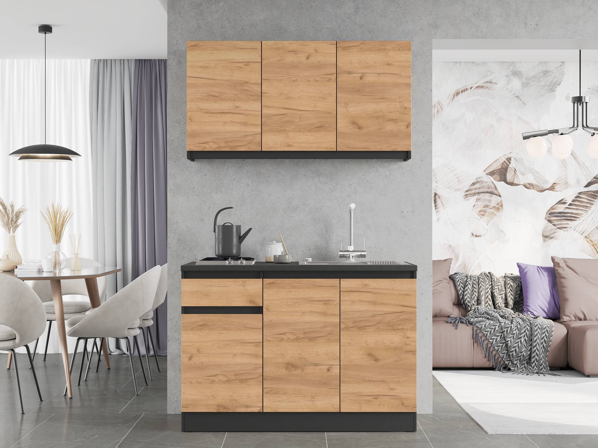 Кухня модульна Эверест Оптима набор №5 Дуб крафт золотой 1,2 м (без столешницы) (DTM-5711)