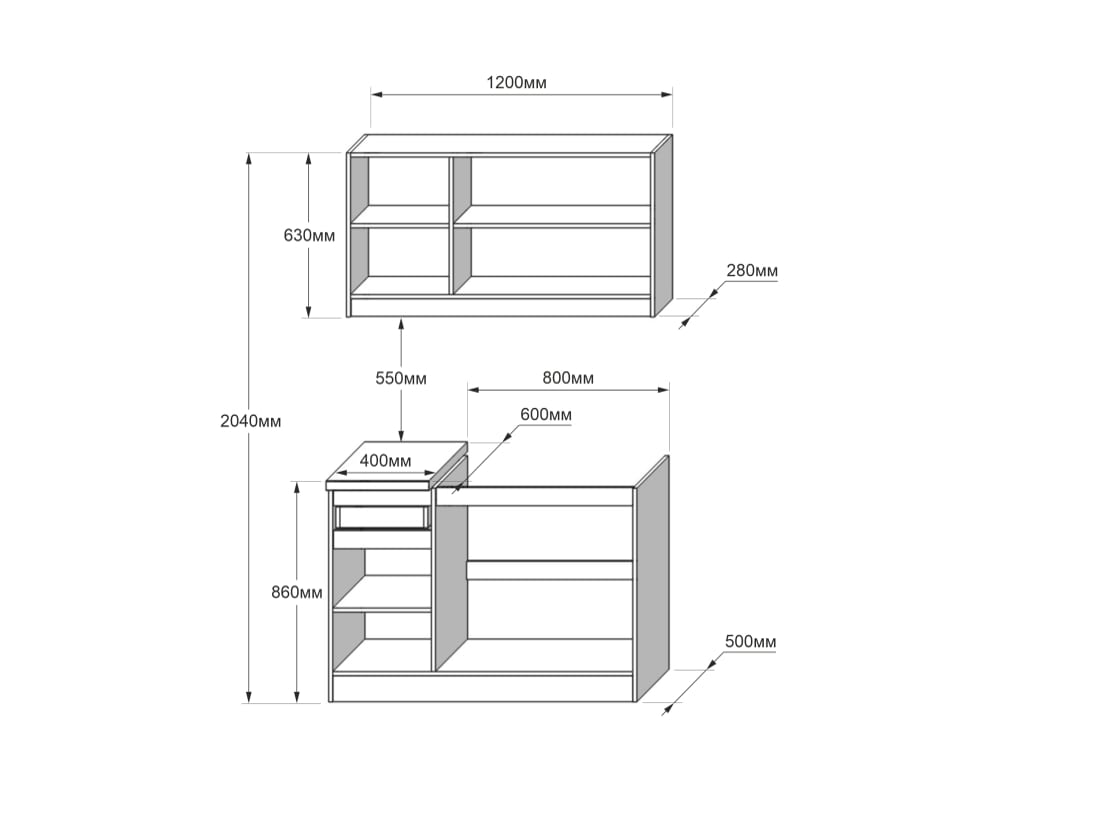 Кухня модульна Эверест Оптима набор №5 Дуб крафт золотой 1,2 м (без столешницы) (DTM-5711)