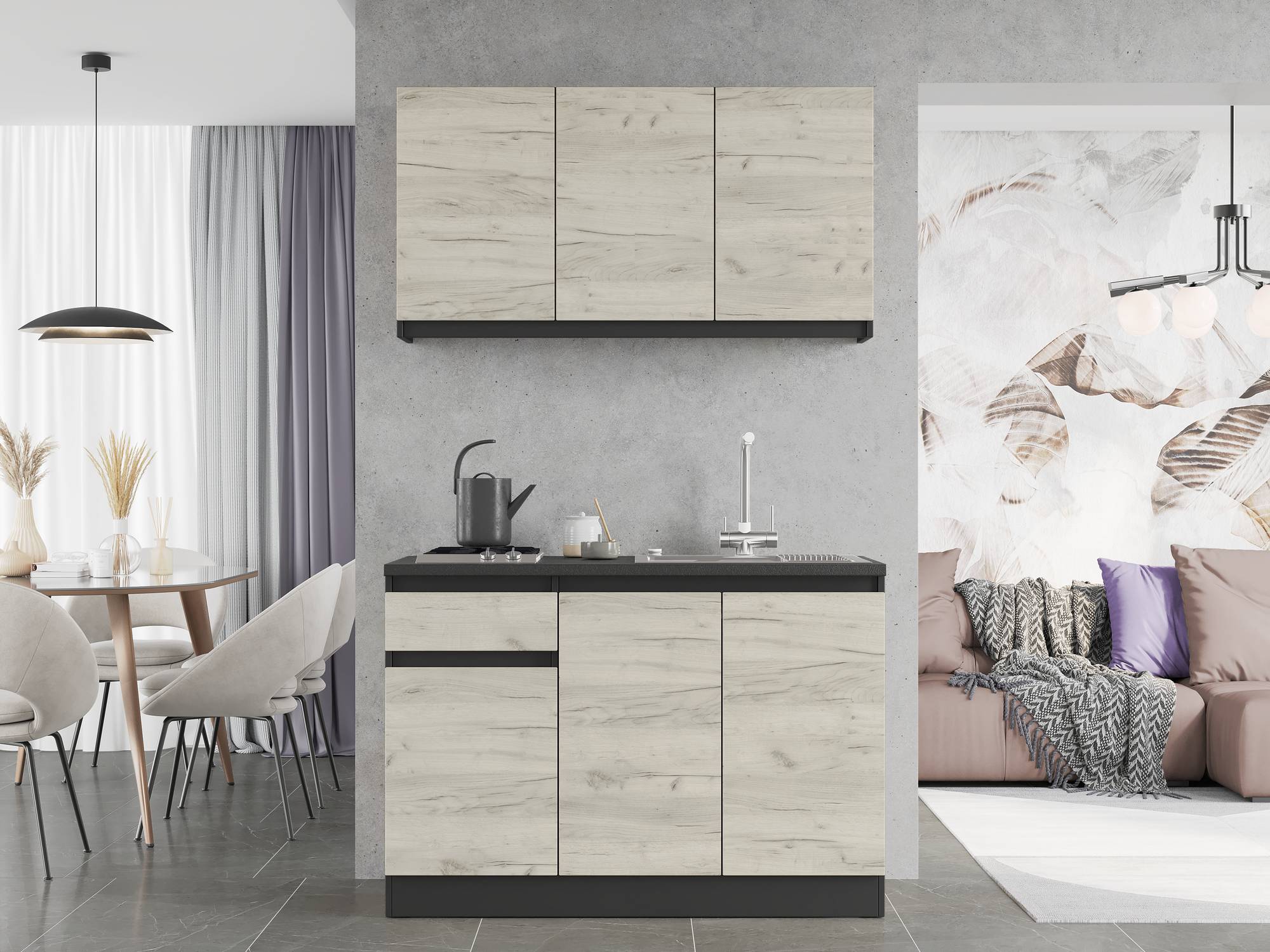 Кухня модульна Эверест Оптима набор №5 Дуб крафт белый 1,2 м (без столешницы) (DTM-5712)