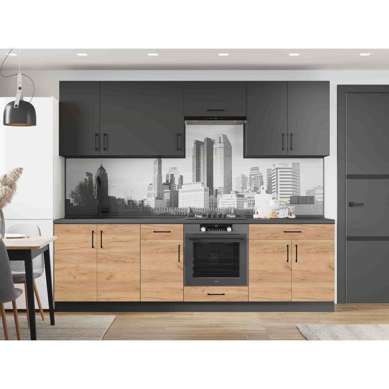 Кухня модульна Эверест Оптима набор №6 Антрацит+Дуб крафт золотой 2,6 м (без столешницы) (DTM-5715)