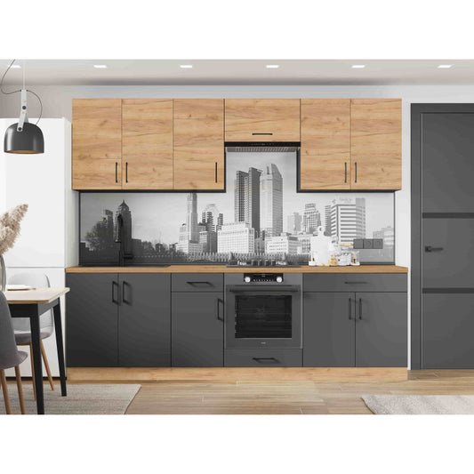 Кухня модульна Эверест Оптима набор №6 Дуб крафт золотой+Антрацит 2,6 м (без столешницы) (DTM-5716)