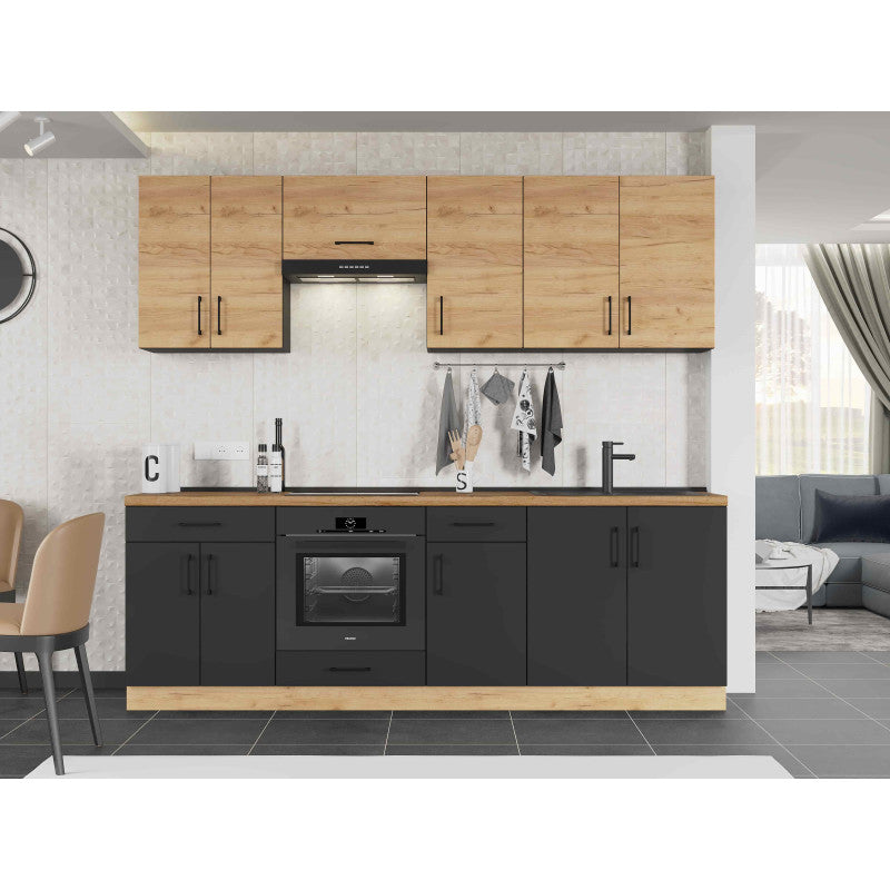 Кухня модульна Эверест Оптима набор №7 Дуб крафт золотой+Антрацит 2,4 м (без столешницы) (DTM-5720)