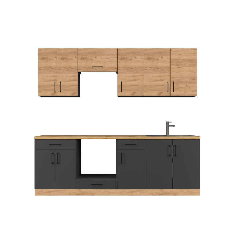 Кухня модульна Эверест Оптима набор №7 Дуб крафт золотой+Антрацит 2,4 м (без столешницы) (DTM-5720)