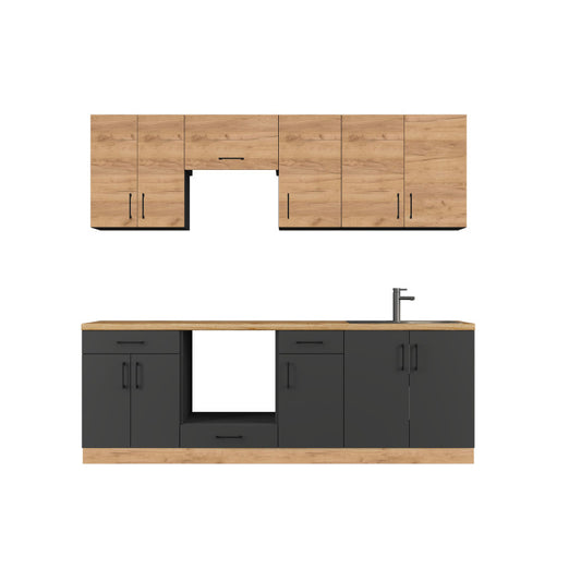 Кухня модульна Эверест Оптима набор №7 Дуб крафт золотой+Антрацит 2,4 м (без столешницы) (DTM-5720)