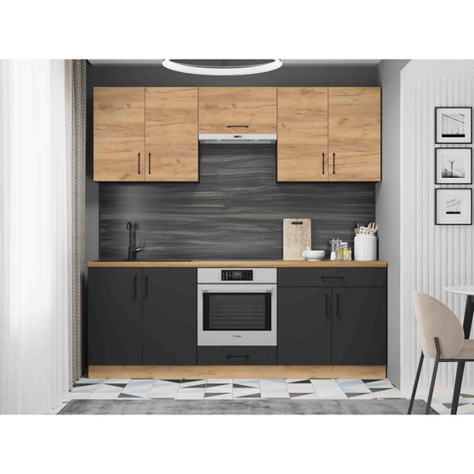 Кухня модульна Эверест Оптима набор №8 Дуб крафт золотой+Антрацит 2,2 м (без столешницы) (DTM-5721)